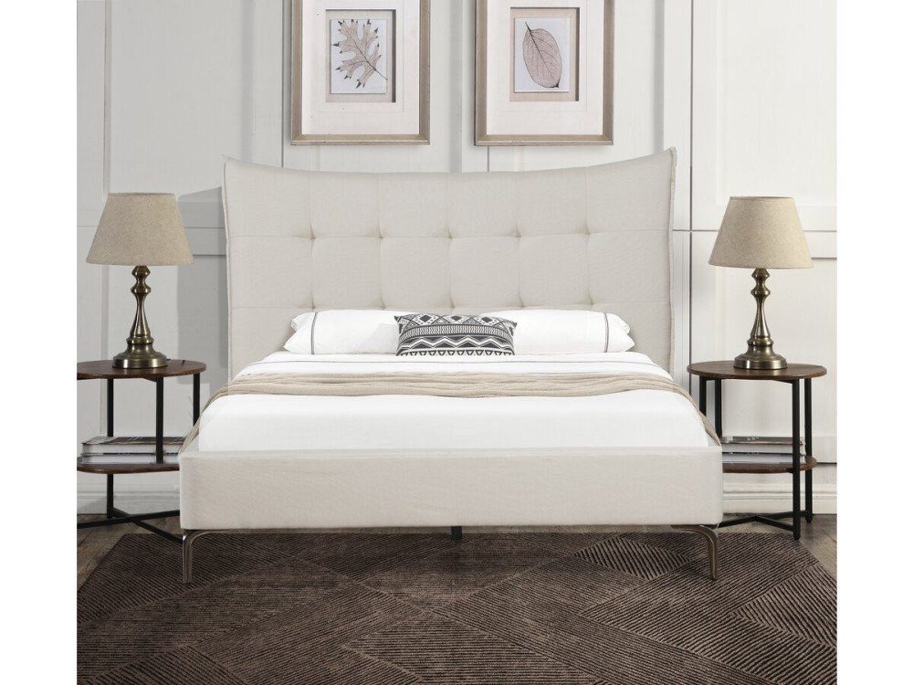 Tweepersoonsbed bed met hoofdbord gecapitonneerd " Aspen" 140 x 190 cm - Beige - lichtbruin