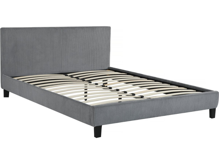 Tweepersoonsbed velours ribfluweel hoofdbord bed "Ambre" - 140 x 190 - Grijs