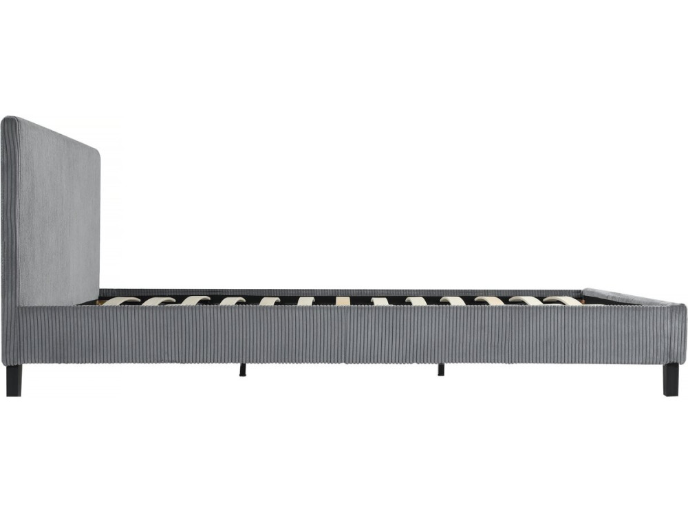Tweepersoonsbed velours ribfluweel hoofdbord bed "Ambre" - 140 x 190 - Grijs