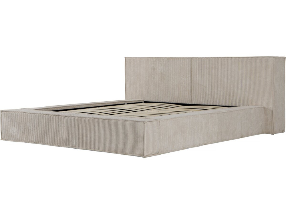 Tweepersoonsbed met opbergruimte bed met hoofdbord velours ribfluweel "Courchevel" - 160 x 200 cm - Beige - lichtbruin