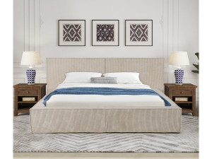 Tweepersoonsbed met opbergruimte bed met hoofdbord velours ribfluweel "Courchevel" - 160 x 200 cm - Beige - lichtbruin 2