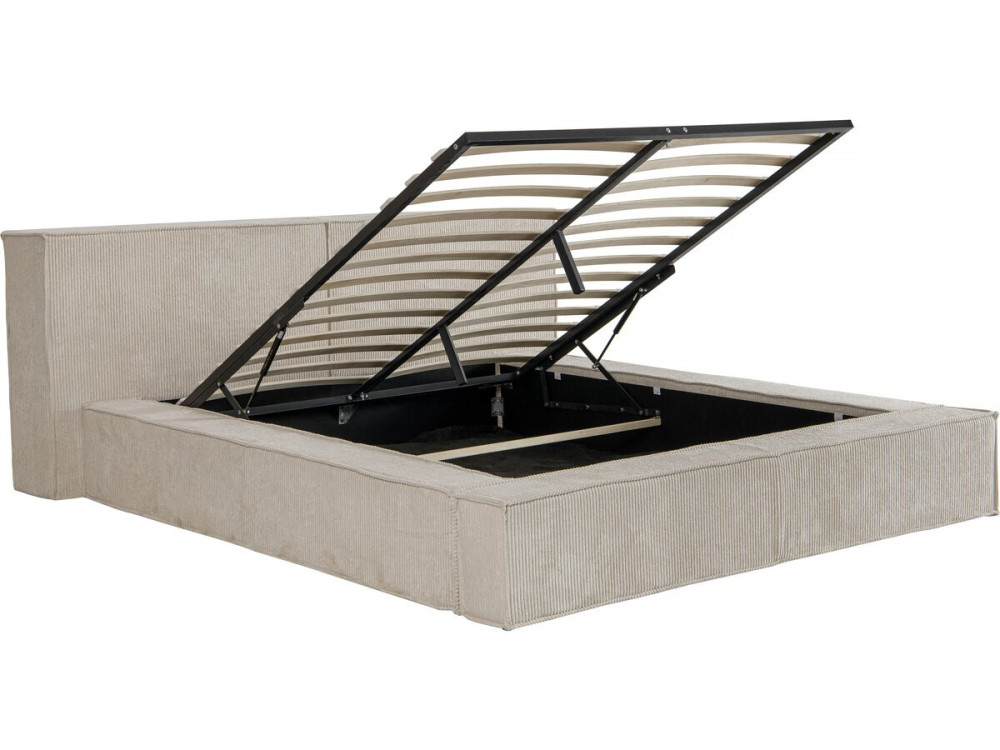 Tweepersoonsbed met opbergruimte bed met hoofdbord velours ribfluweel "Courchevel" - 160 x 200 cm - Beige - lichtbruin