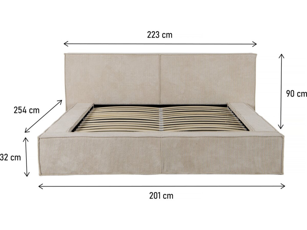 Tweepersoonsbed met opbergruimte bed met hoofdbord velours ribfluweel "Courchevel" - 160 x 200 cm - Beige - lichtbruin