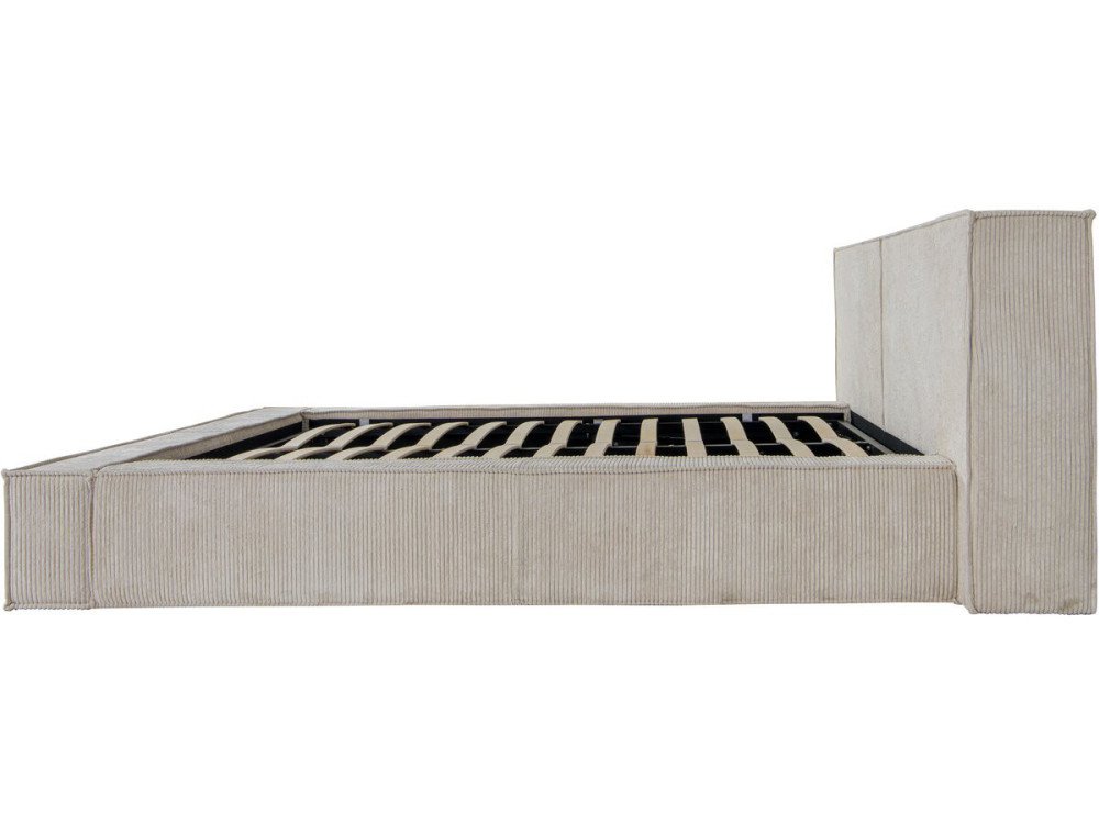 Tweepersoonsbed met opbergruimte bed met hoofdbord velours ribfluweel "Courchevel" - 160 x 200 cm - Beige - lichtbruin