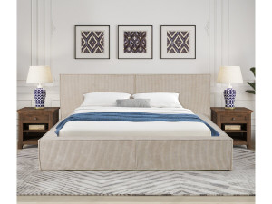 Tweepersoonsbed met opbergruimte bed met hoofdbord velours ribfluweel "Courchevel" - 180 x 200 cm - Beige - lichtbruin 2