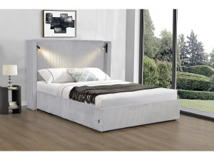 Tweepersoonsbed met opbergruimte en verlichting velours ribfluweel "Cortina" - 140 x 190 cm - Grijs 2