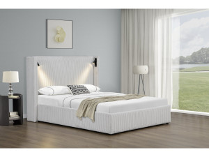 Tweepersoonsbed met opbergruimte en verlichting velours ribfluweel "Cortina" - 160 x 200 cm - Beige - lichtbruin 2