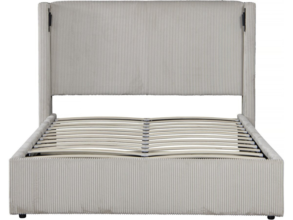 Tweepersoonsbed met opbergruimte en verlichting velours ribfluweel "Cortina" - 160 x 200 cm - Beige - lichtbruin