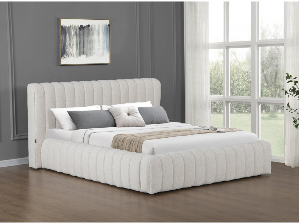 Stoffen tweepersoonsbed "Tignes" met opbergruimte - 160 x 200 cm - Beige
