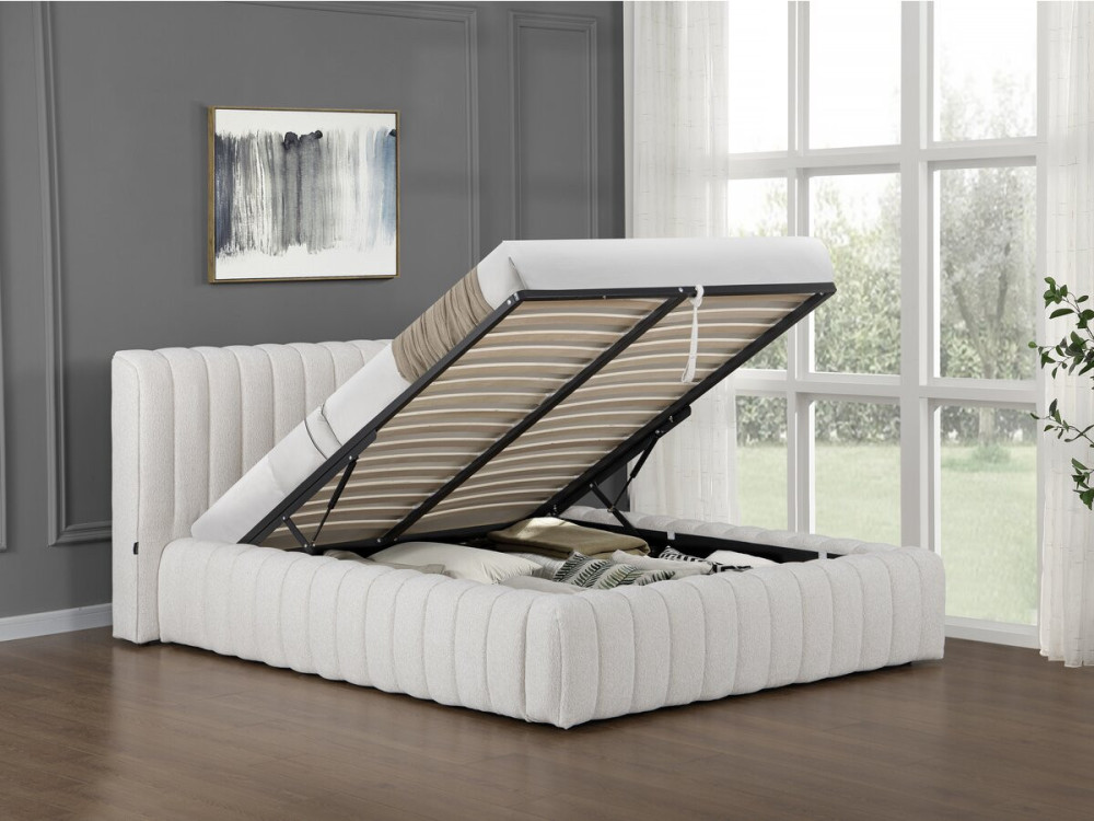 Stoffen tweepersoonsbed "Tignes" met opbergruimte - 160 x 200 cm - Beige