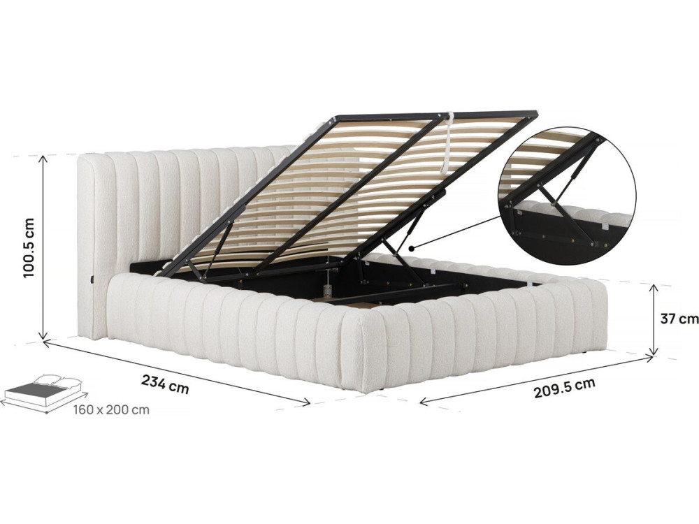 Stoffen tweepersoonsbed "Tignes" met opbergruimte - 160 x 200 cm - Beige