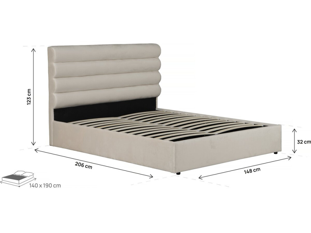 Design fluwelen tweepersoonsbed "Livigno" - 140 x 190 cm - Beige