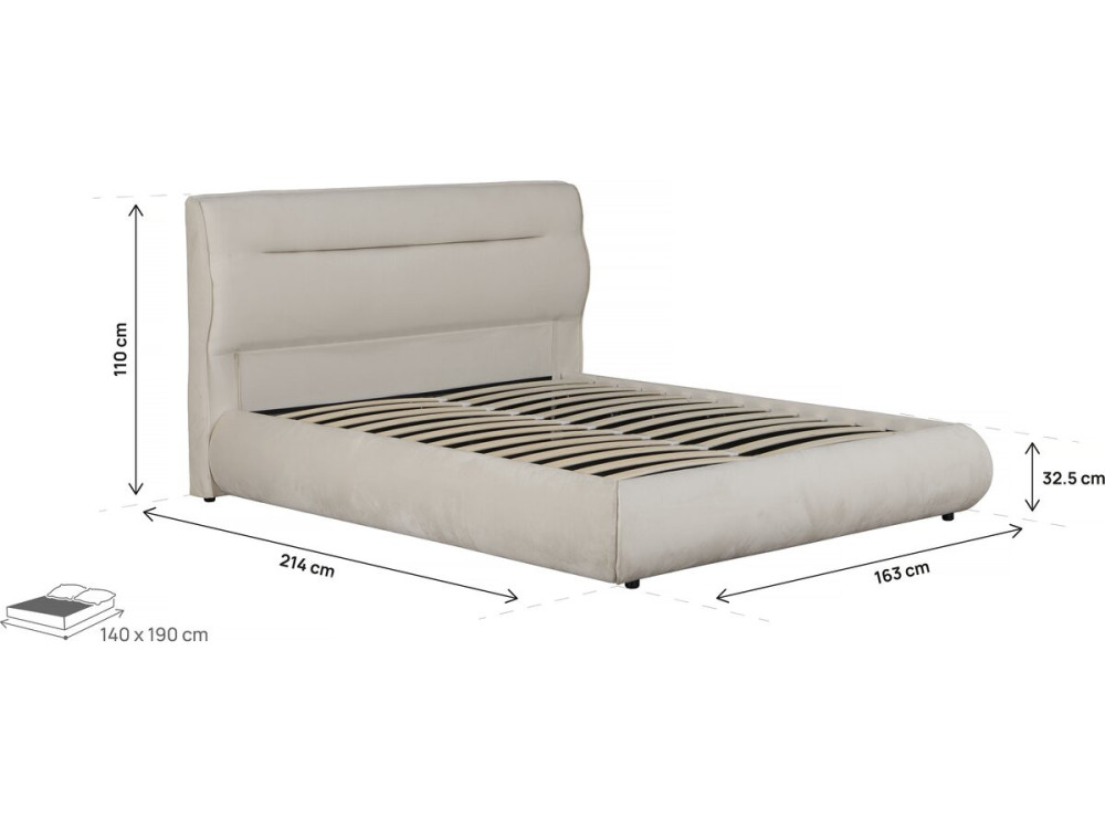 Tweepersoonsbed met opbergruimte in fluweel "Chamonix" - 140 x 190 cm - Beige