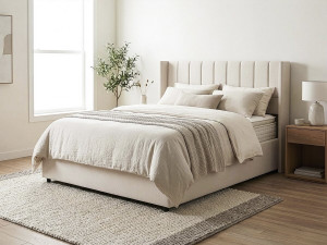 Tweepersoonsbed "Saint-Moritz" in linnen met box - 160 x 200 cm - Beige 2