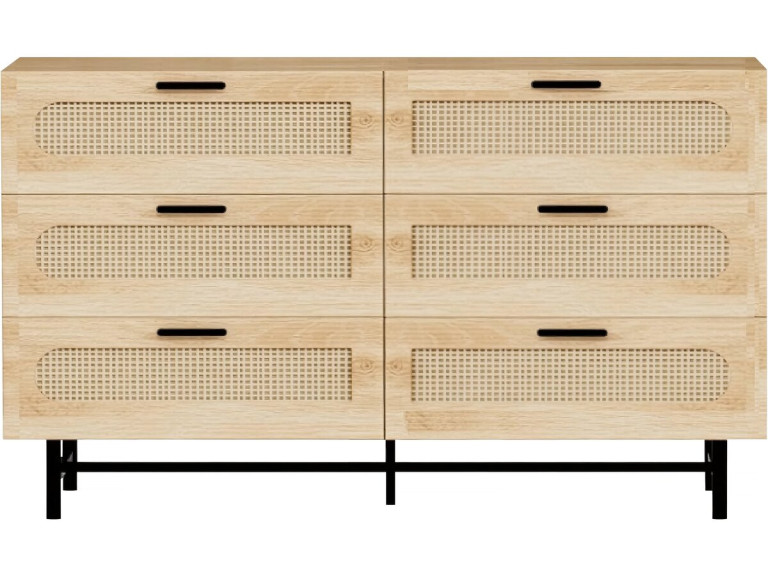 Harrison" ladekast van hout en riet - 120 x 40 x 75 cm - Beige