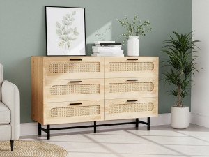 Harrison" ladekast van hout en riet - 120 x 40 x 75 cm - Beige 2
