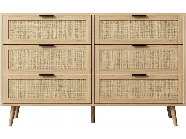 Preston" ladekast van hout en riet - 120 x 40 x 75 cm - Beige