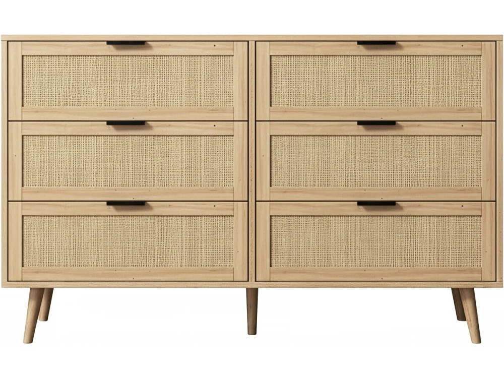 Preston" ladekast van hout en riet - 120 x 40 x 75 cm - Beige