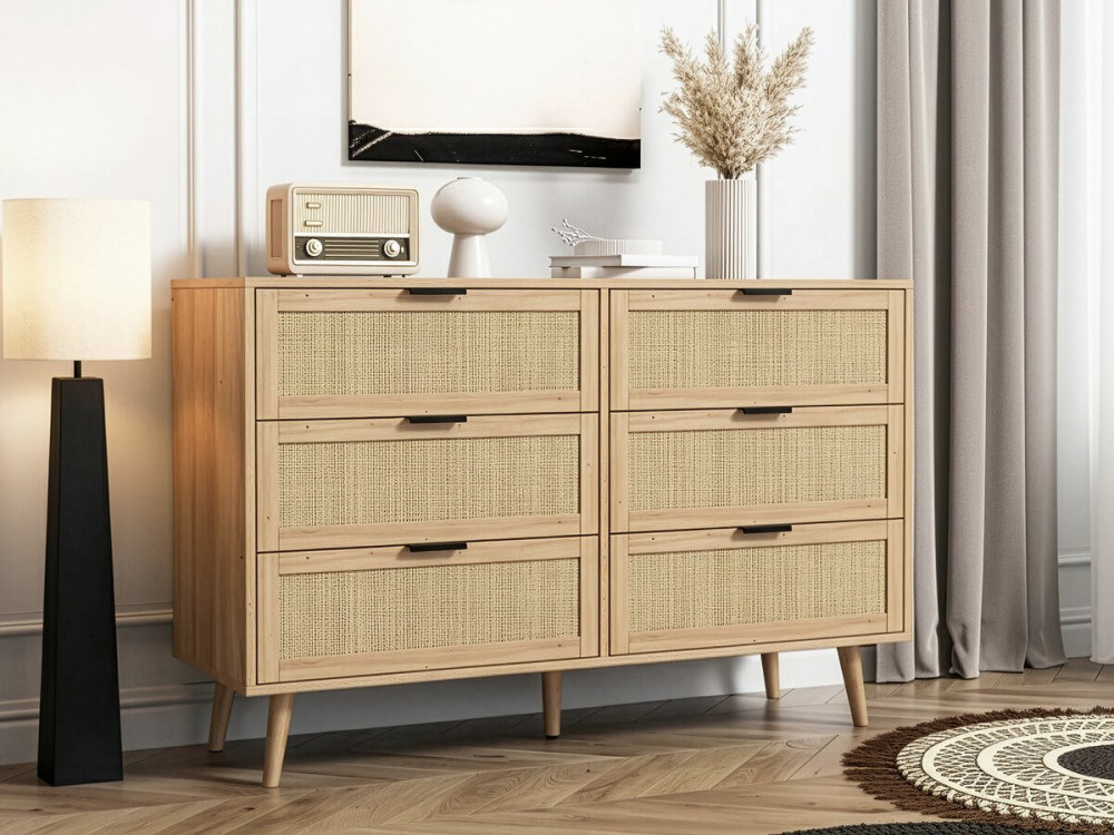 Preston" ladekast van hout en riet - 120 x 40 x 75 cm - Beige