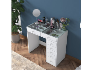 Kaptafel "Soma" met ingebouwde houten laden - 90 x 44 x 80 cm - Wit 2