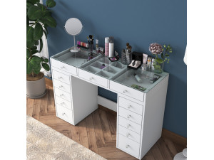 Kaptafel "Sina" met ingebouwde houten laden - 120 x 44 x 80 cm - Wit 2