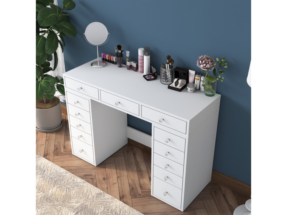 Kaptafel "Sena" met ingebouwde houten laden - 120 x 44 x 82 cm - Wit