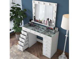 Kaptafel "Baria" met houten spiegel - 120 x 44 x 80 cm - Wit 2