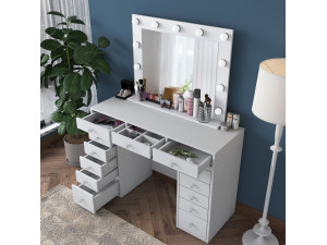 Kaptafel "Sirma" met houten spiegel - 120 x 44 x 82 cm - Wit 2