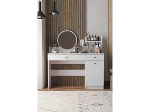 Kaptafel "Harmony Round" met ronde houten spiegel - 124 x 40 x 135 cm - Wit 2