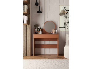 Harmony Mini Round" kaptafel met houten spiegel - 90 x 40 x 133 cm - Terracotta 2