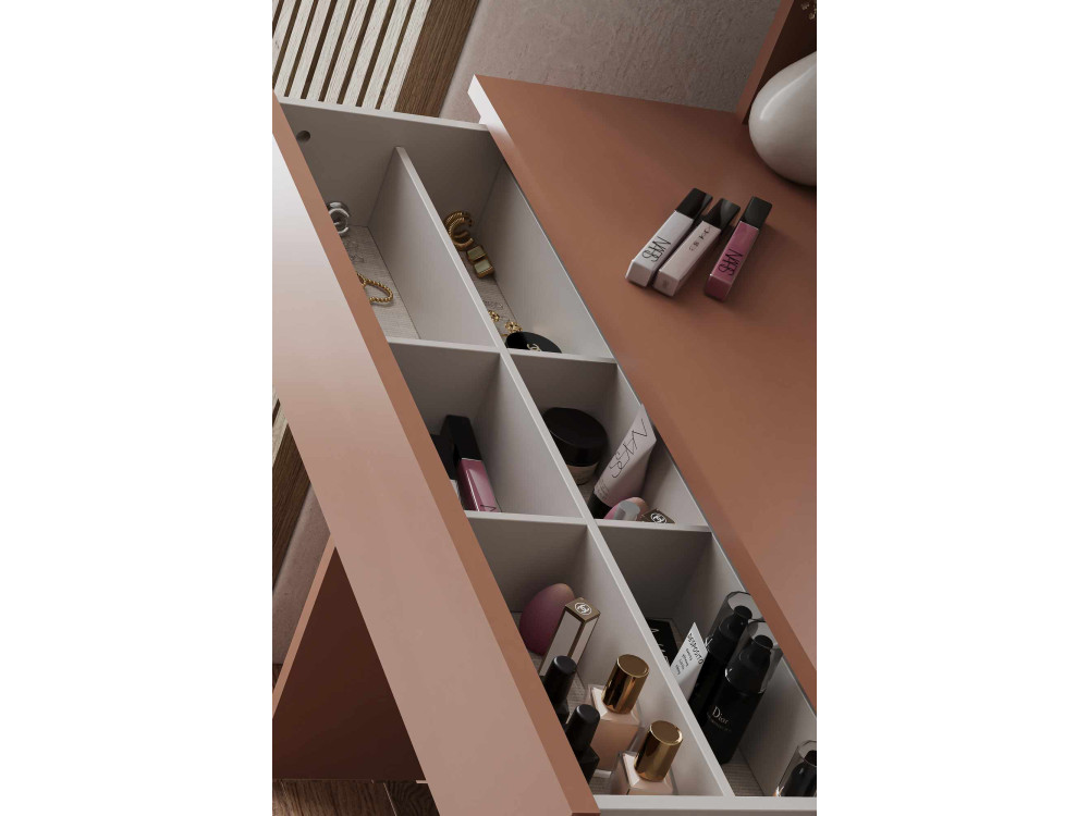 Harmony Mini Round" kaptafel met houten spiegel - 90 x 40 x 133 cm - Terracotta