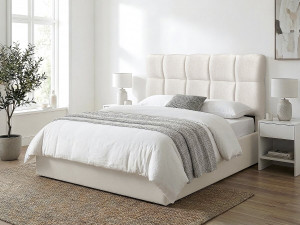 Dik stoffen noppen-hoofdbord "Alpe d'Huez" - 140 cm - Beige 2