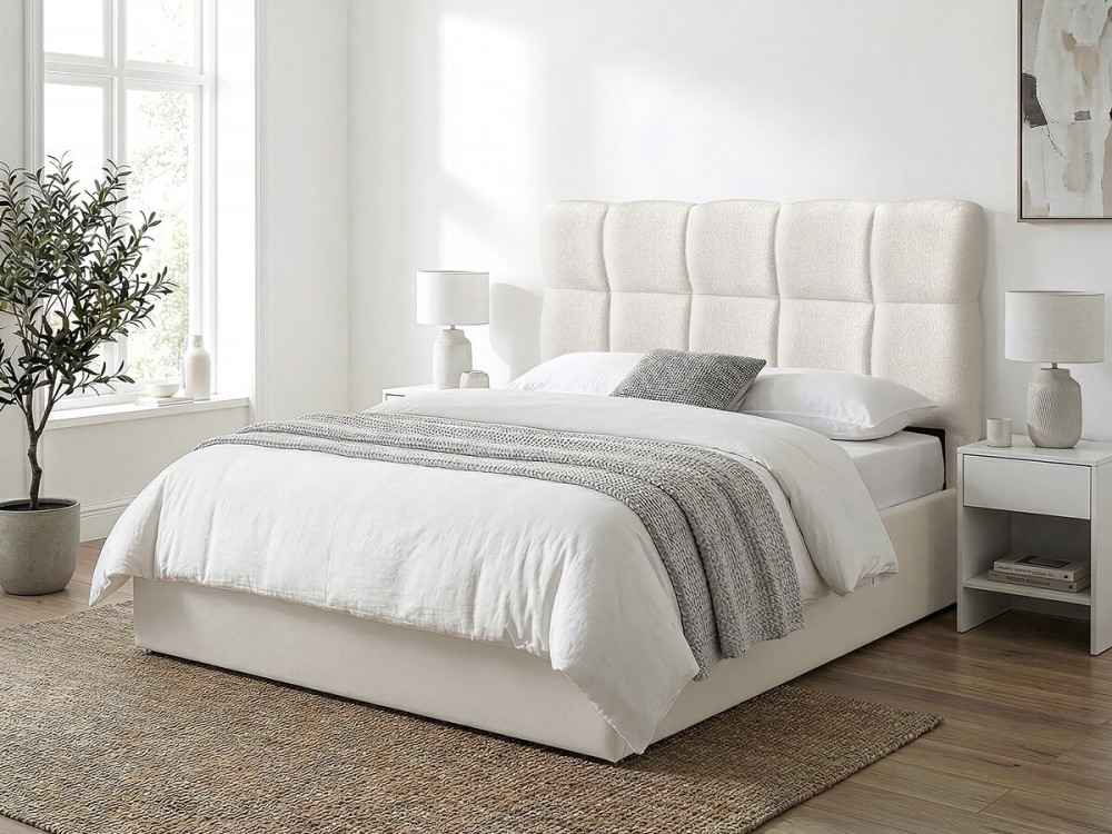 Dik stoffen noppen-hoofdbord "Alpe d'Huez" - 140 cm - Beige