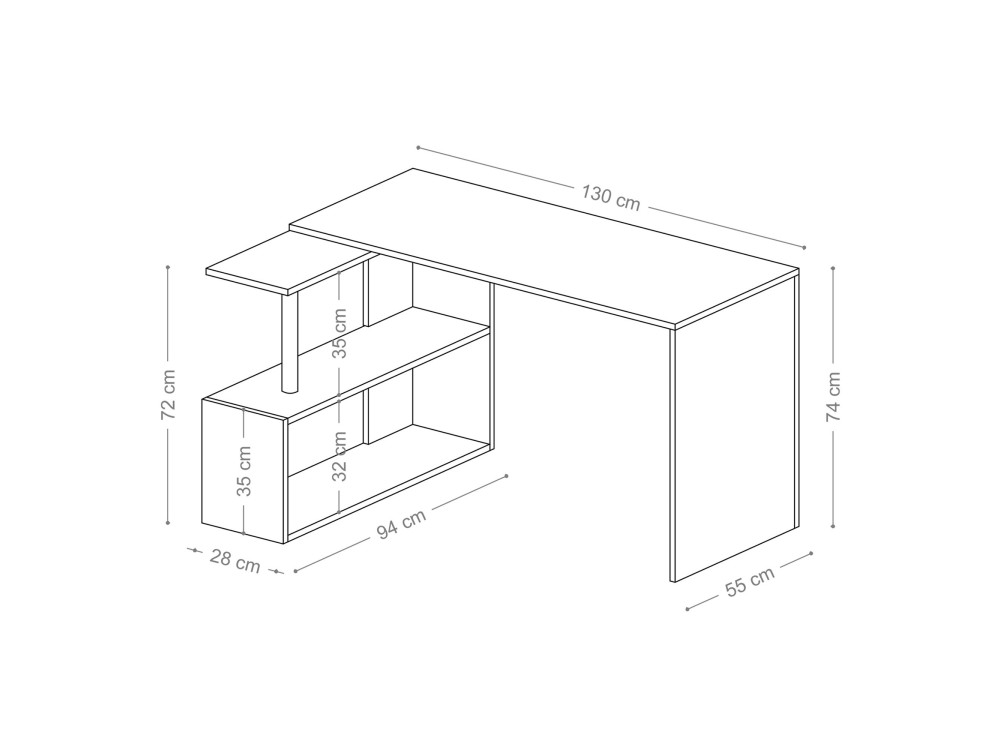 Gelincik" houten bureau - 130 x 109 x 74 cm - Wit
