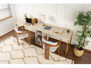Bureau met twee stoelen - 240 x 60 x 74 cm - TravertinOr 2