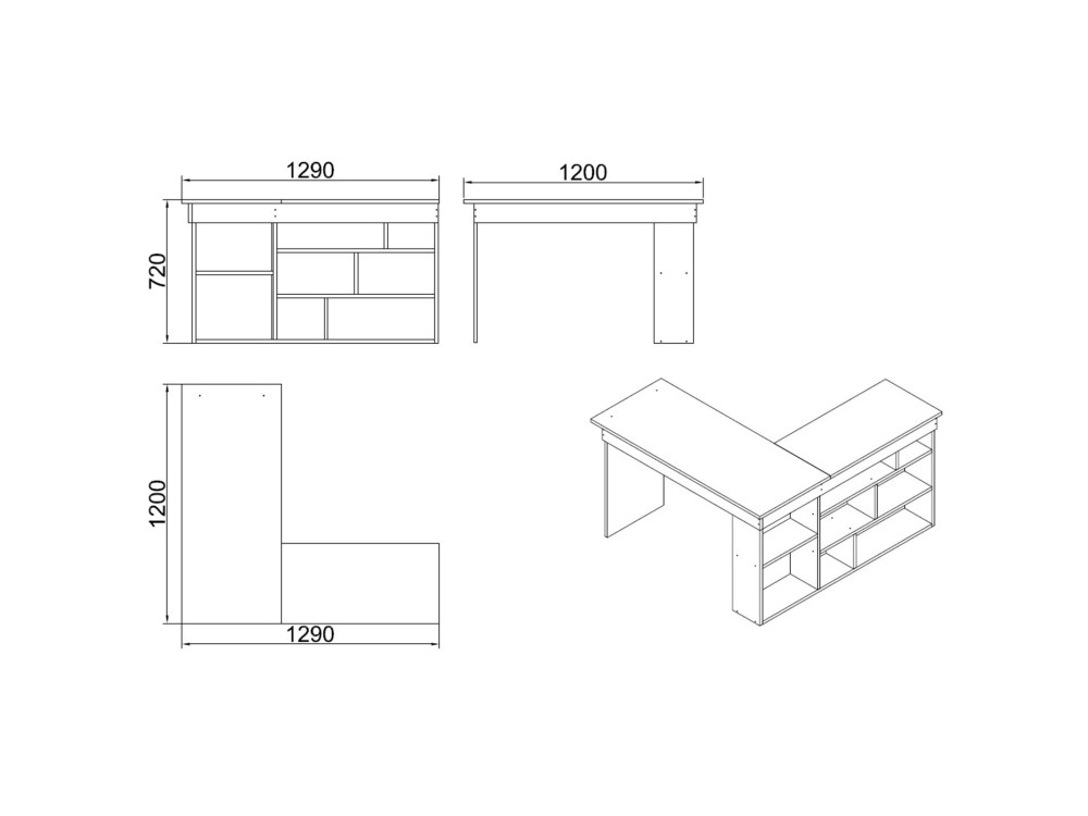 CT5" houten bureau - 129 x 120 x 72 cm - Atlantic Pine Wit