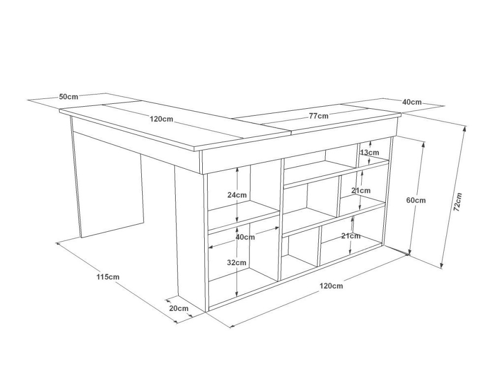 CT5" houten bureau - 129 x 120 x 72 cm - Atlantic Pine Wit