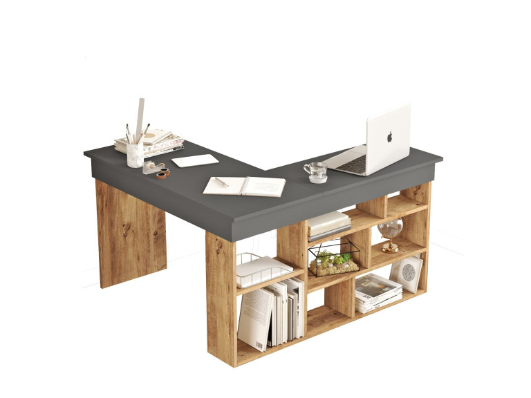 Houten bureau CT5 - 129 x 120 x 72 cm - Atlantic Pine Antraciet