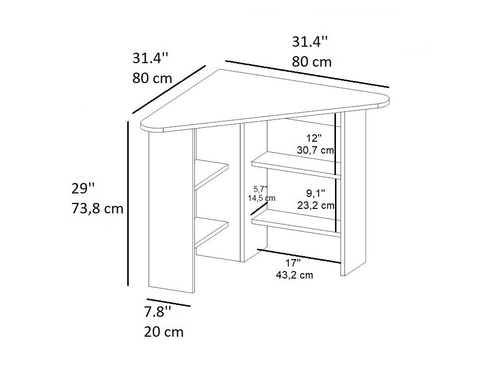Houten hoekbureau - 80 x 80 x 73 cm - Wit