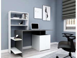 Houten bureau "Melis" - 146 x 60 x 128 cm - Antraciet Wit 2