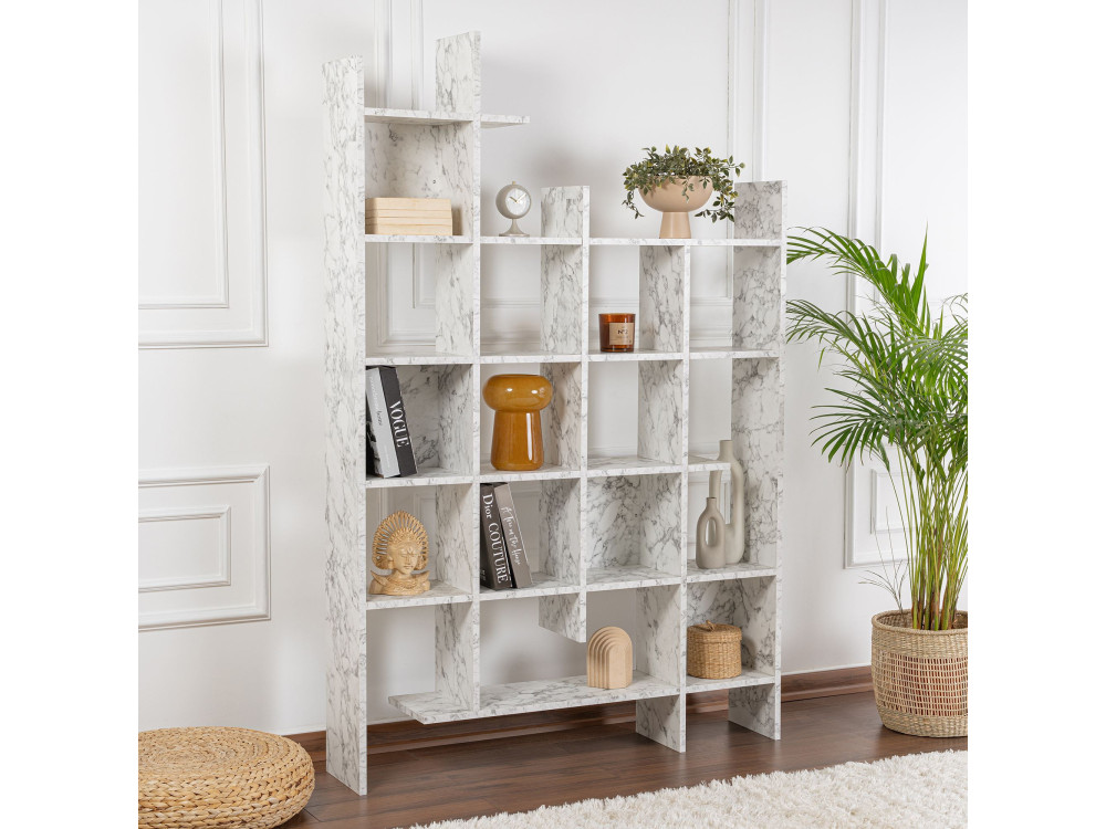 Houten boekenkast "Manco" 122 x 25,5 x 188 cm - Carrara marmer