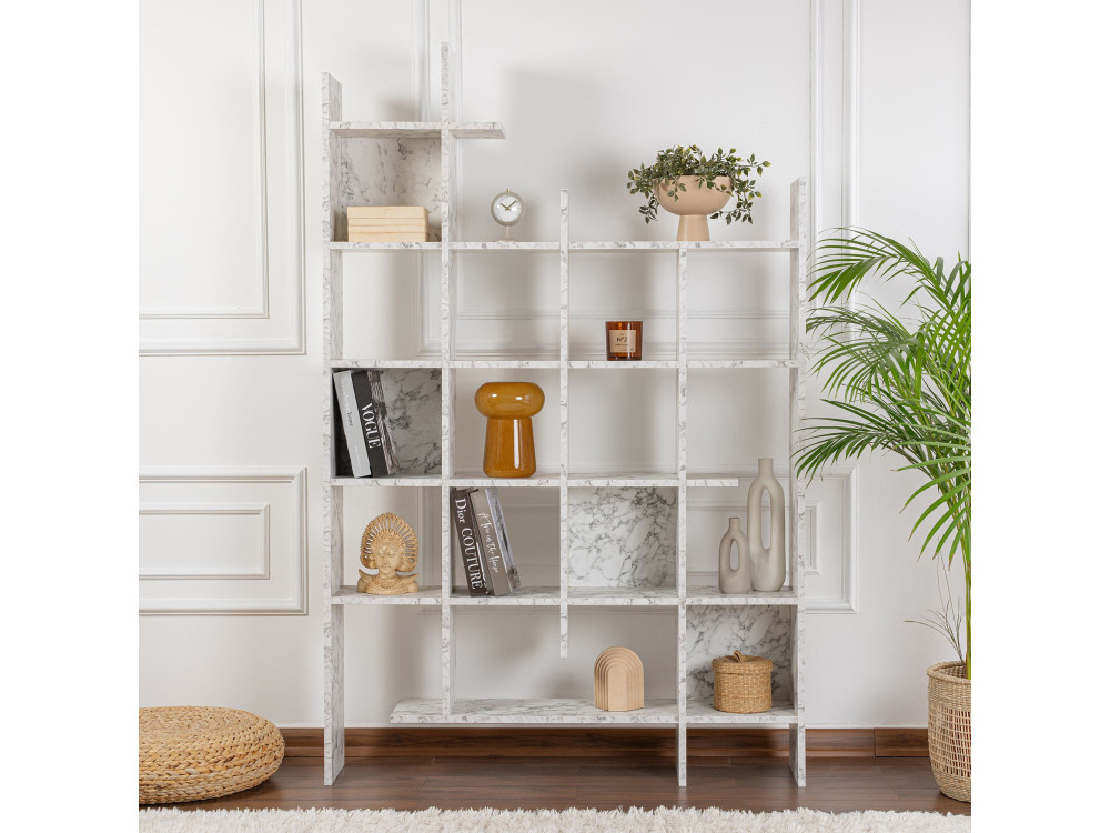 Houten boekenkast "Manco" 122 x 25,5 x 188 cm - Carrara marmer