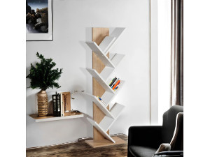 Tuval 066" houten boekenkast - 46 x 22 x 129 cm - Eik, Wit 2