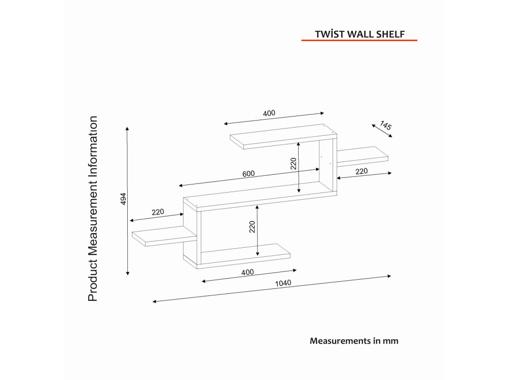 Houten boekenkast "Twist" - 104 x 14 x 49 cm - Wit