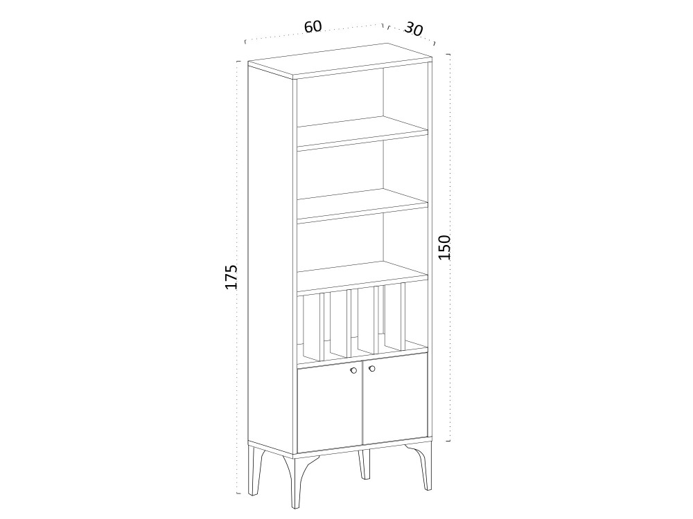 Houten boekenkast "Pollux" - 60 x 30 x 175 cm - Saffier Eik