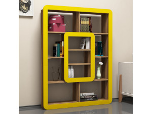 Houten boekenkast "Orkide" - 108 x 21 x 140 cm - Notelaar, Geel 2