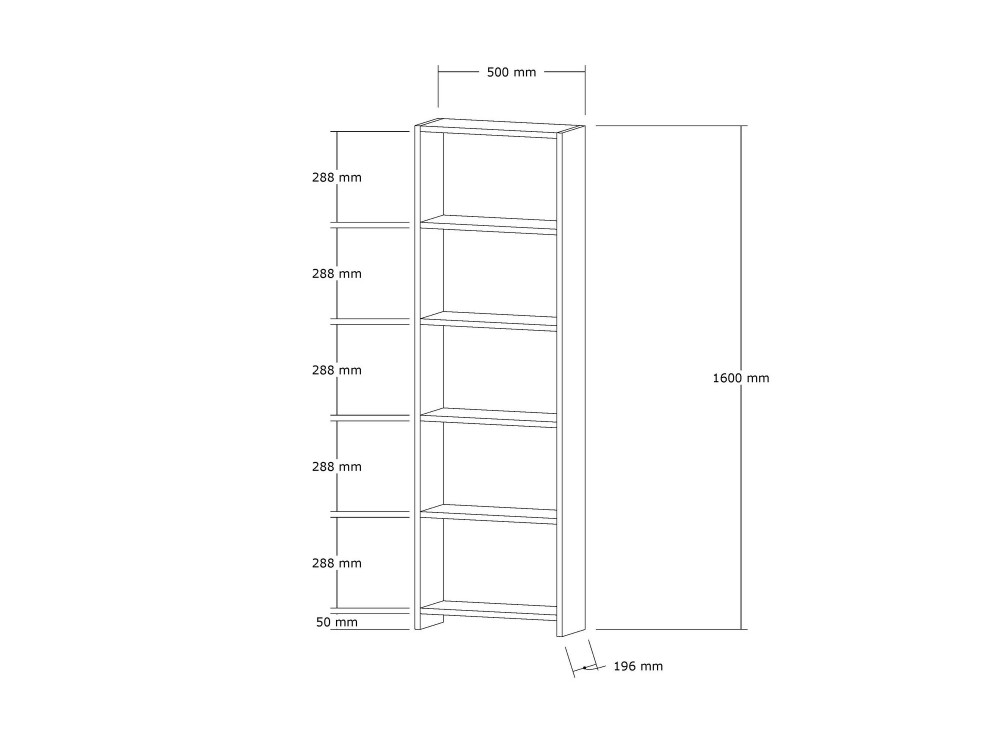 Nieuwe" houten boekenkast - 50 x 19 x 160 cm - Eik