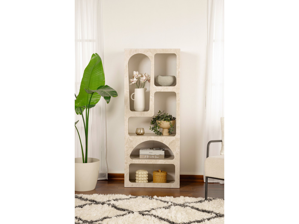 Venüs" houten boekenkast 60 x 32 x 150 cm - travertijn marmer