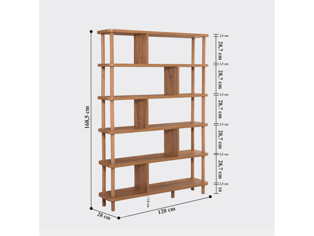Meta" houten boekenkast - 120 x 28 x 168 cm - Bruin