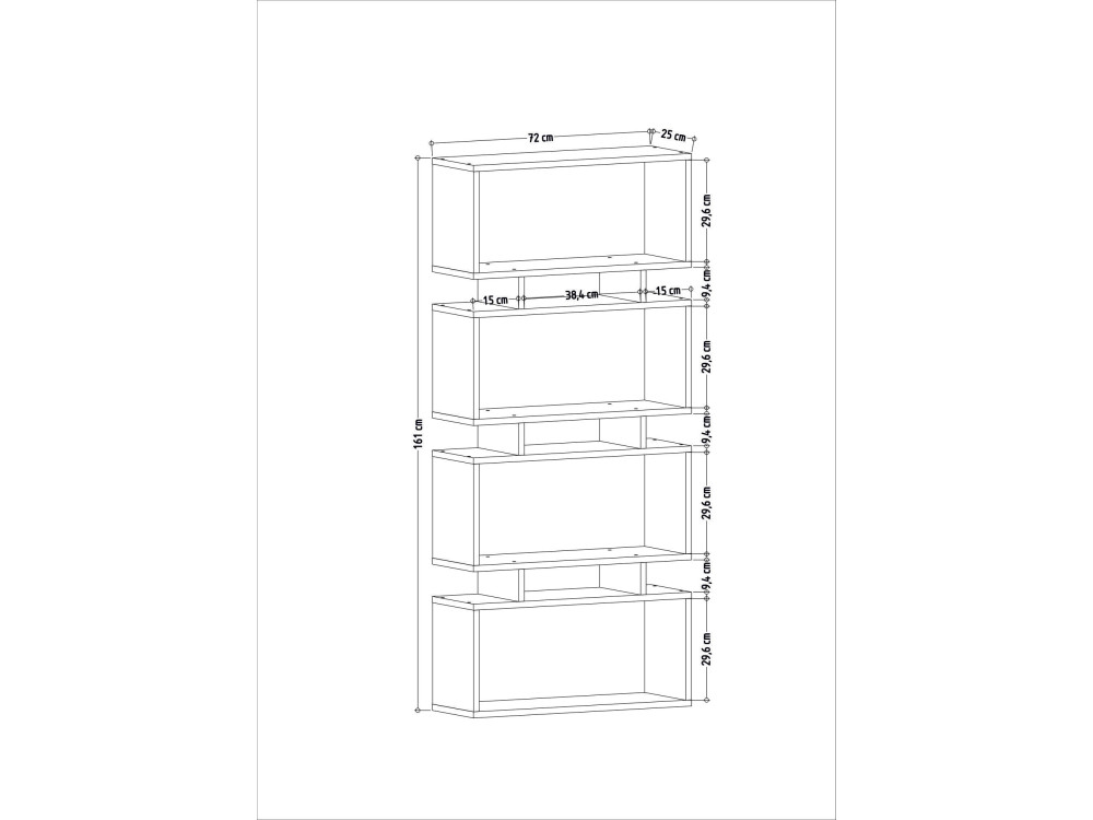 Houten boekenkast "Langdon" - 72 x 25 x 161 cm - Beige